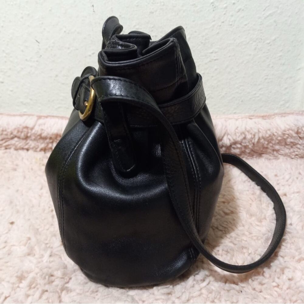 COACH 4156 Black Leather Drawstring Shoulder Bag Belted Pouch from Japan - Picture 3 of 7